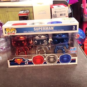 Funko Pop 3 Chrome Superman Red, Silver, Blue Comic Con Exclusive NIB